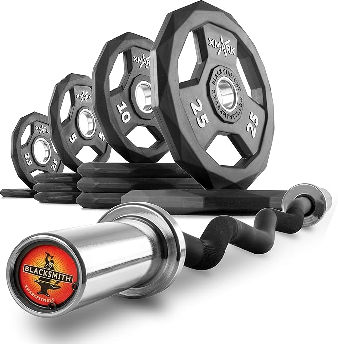 XMark Olympic Bar Curl Bar with Weights Offer, Olympic