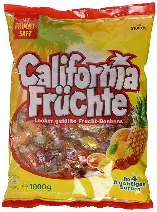 California Früchte – Fruchtige Lutschbonbons mit Fruchtsaftfüllung in verschiedenengeschmacksrichtungen wie Ananas &grapefrui