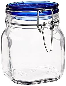 Bormioli Rocco Fido Square Jaw with Blue Lid, 25-1/4-Ounce