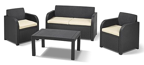 Allibert 201391 Lounge Set Carolina Set, Rattanoptik, Kunststoff, anthrazit