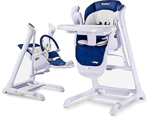 INDIGO CARETERO 2IN1 KINDER HOCHSTUHL + BABY SCHAUKELN WIPPEN VERSTELLBAR (Navy)