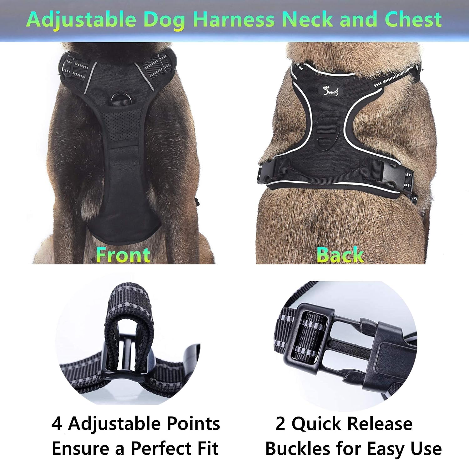 Louvra Dog Harness Small No Pull Heavy Duty Dog Vest Harness with Handle Reflective Adjustable Balance Harness with Lightweight Breathable Mesh for Pets Outdoor Training Walking Running(Black,S) - Image 3