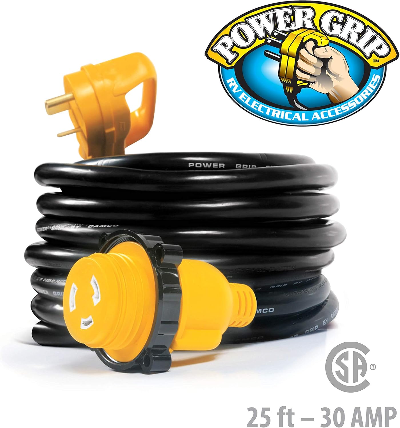 Camco 25' PowerGrip Extension Cord with 30M/30F- Straight Locking Adapter | Allows for Easy RV Connection to Distant Power Outlets | Built to Last (55501): Automotive
