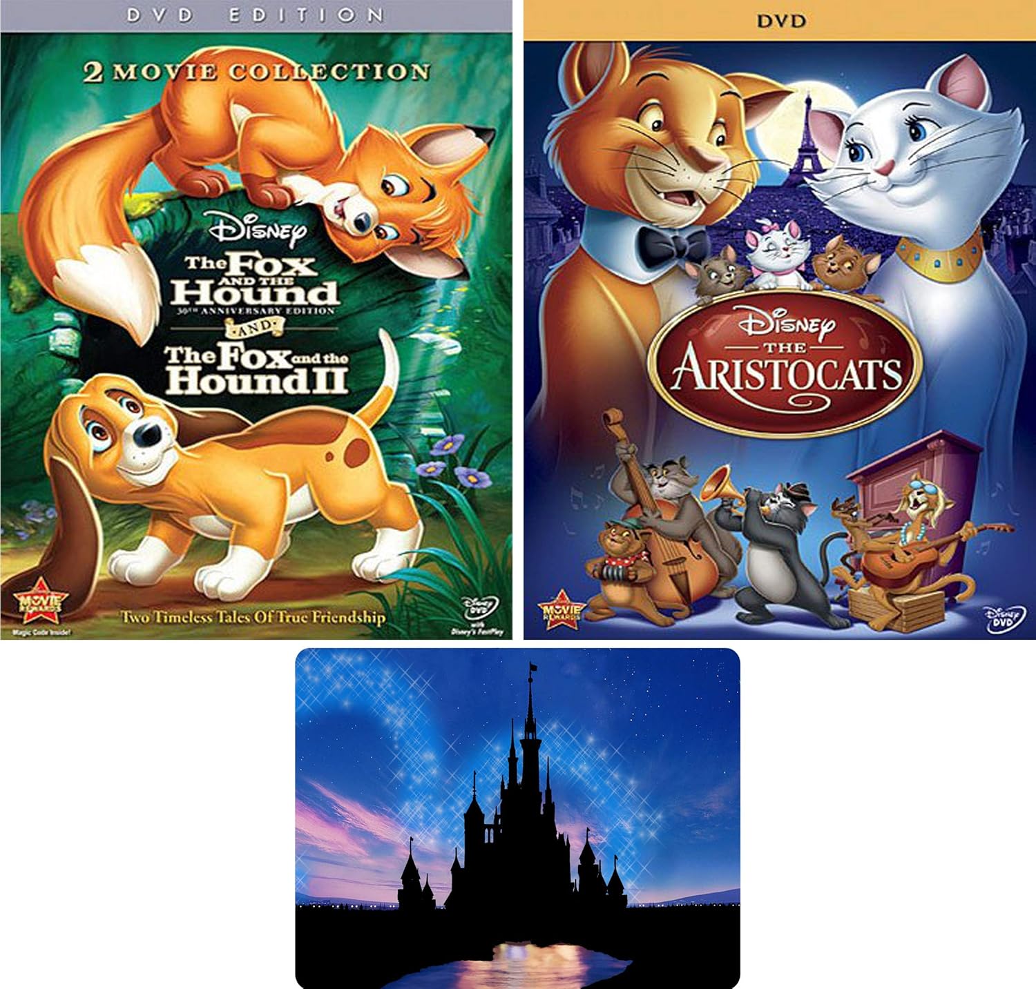 The Fox and the Hound 1-2 and The Aristocats: Disney Family 3 Movie DVD Collection with Bonus Art Card