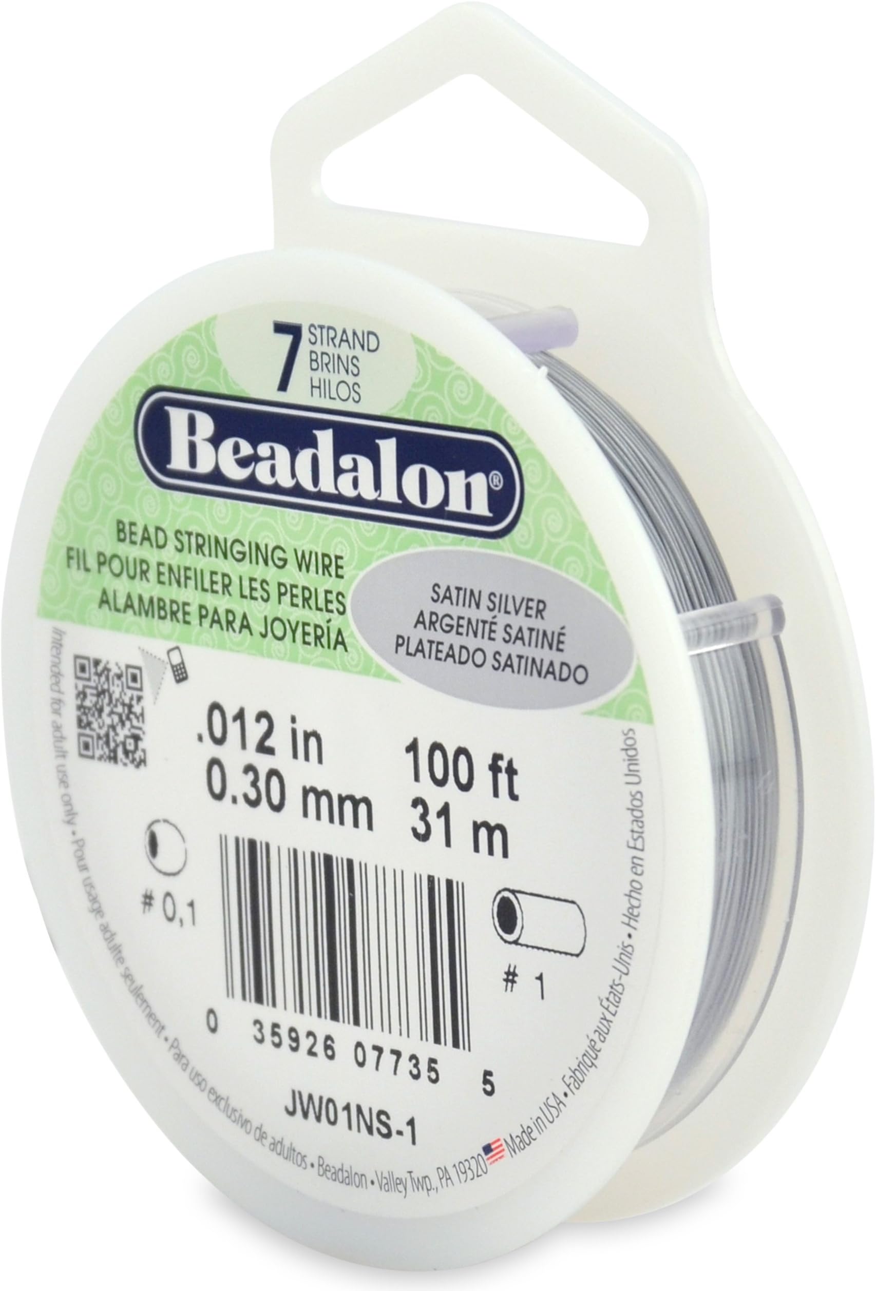 Beadalon 0.3 mm Diameter 31 m 7 Strand Reel Wire, Satin Silver