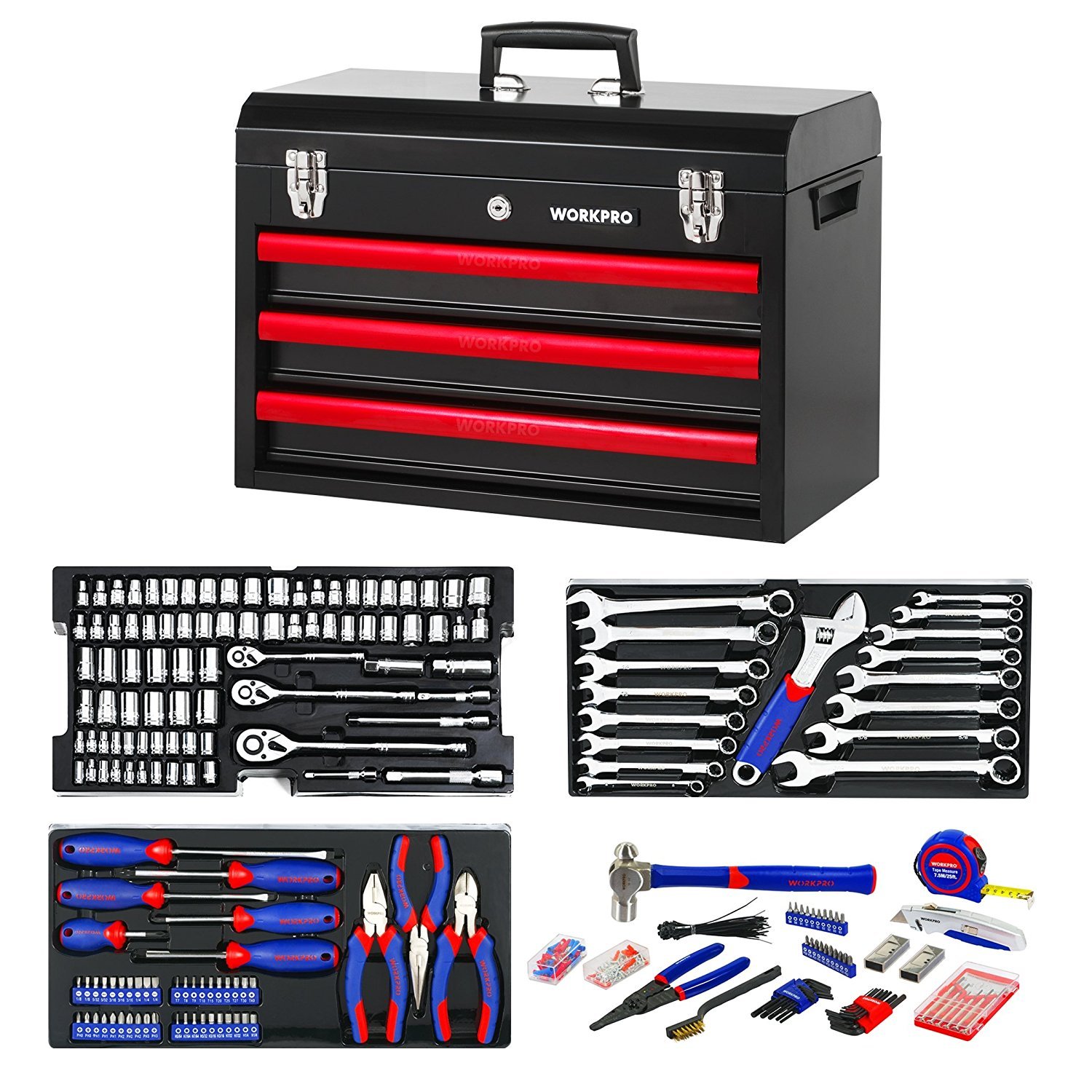 WORKPRO W009044A 408Piece Mechanics Tool Set with 3Drawer Heavy Duty