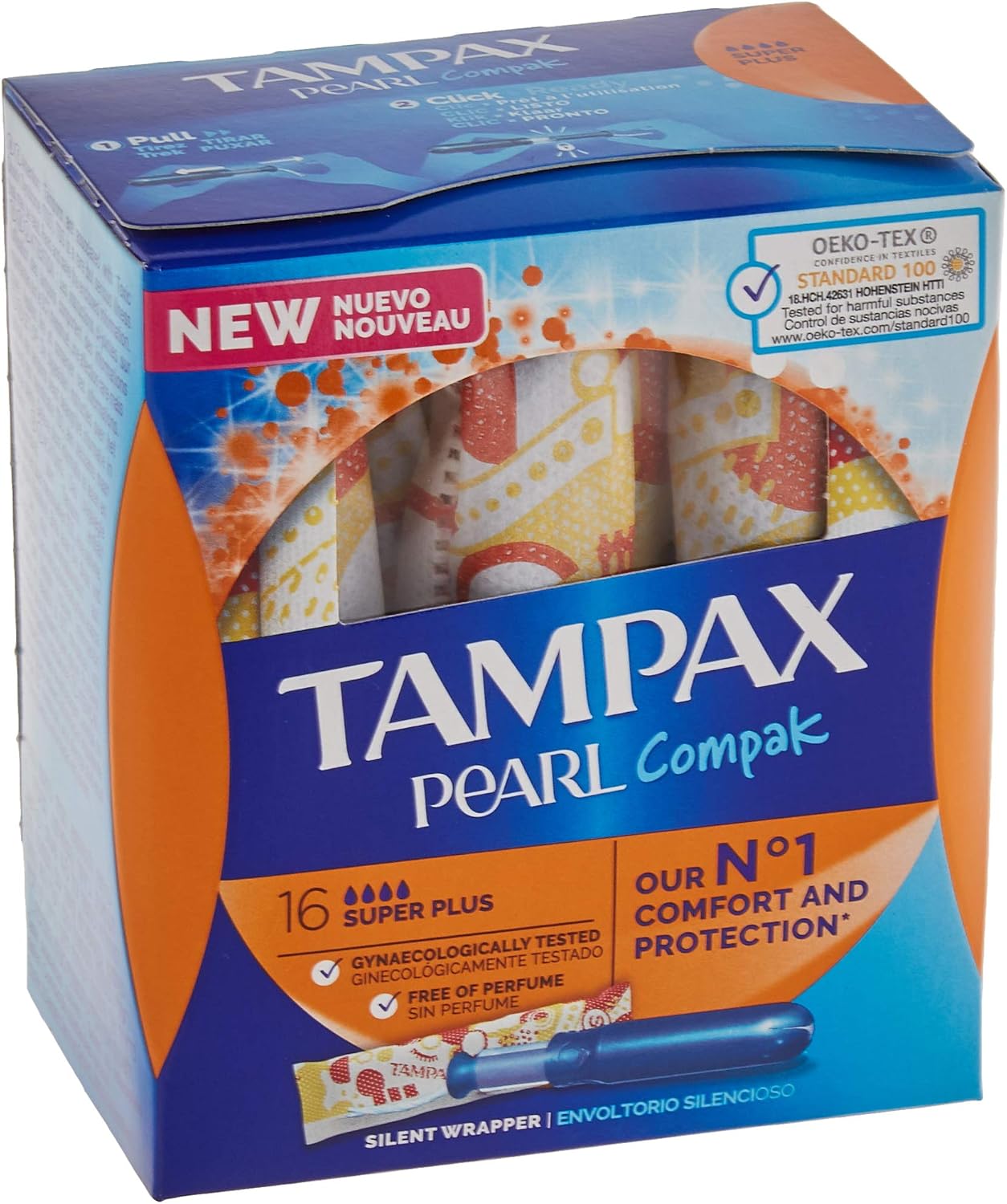 Tampax Pearl Compak Super Plus, Tampon with Applicator, Offers Comfort, Protection, and Discretion, 128 Count
