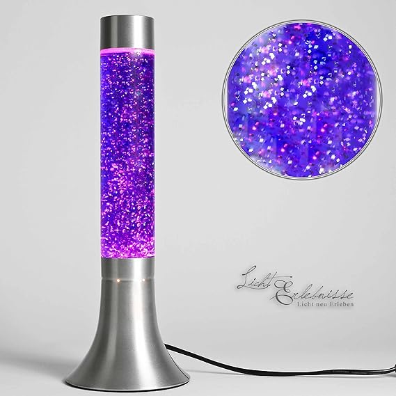 Moderne Lavalampe Glitter Lila Retro Design Glas H:38cm Stimmungslicht Geschenkidee Jugendzimmer