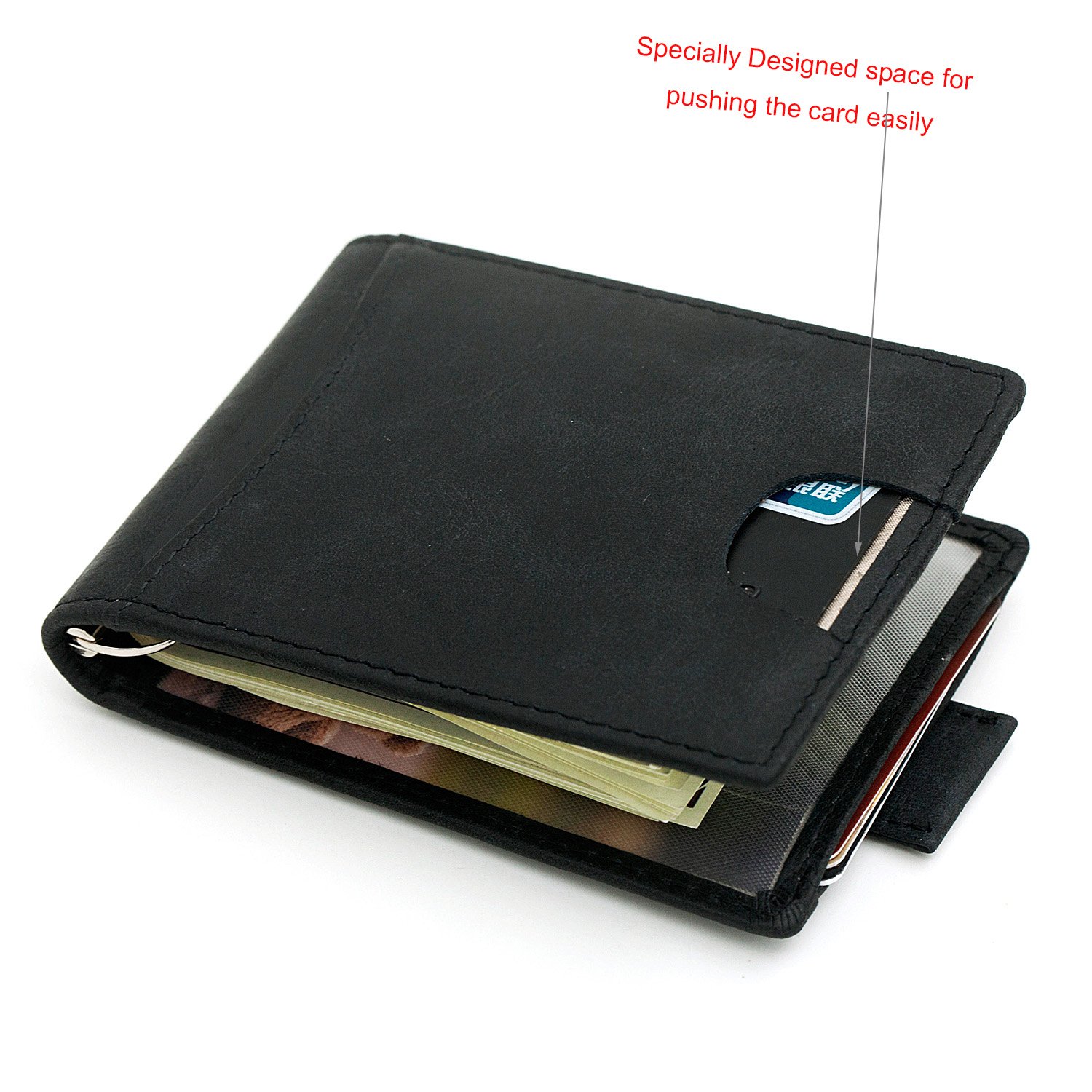 RFID Blocking Ultra Slim Leather Thin Minimalist Pocket Wallets for Men Money Clip