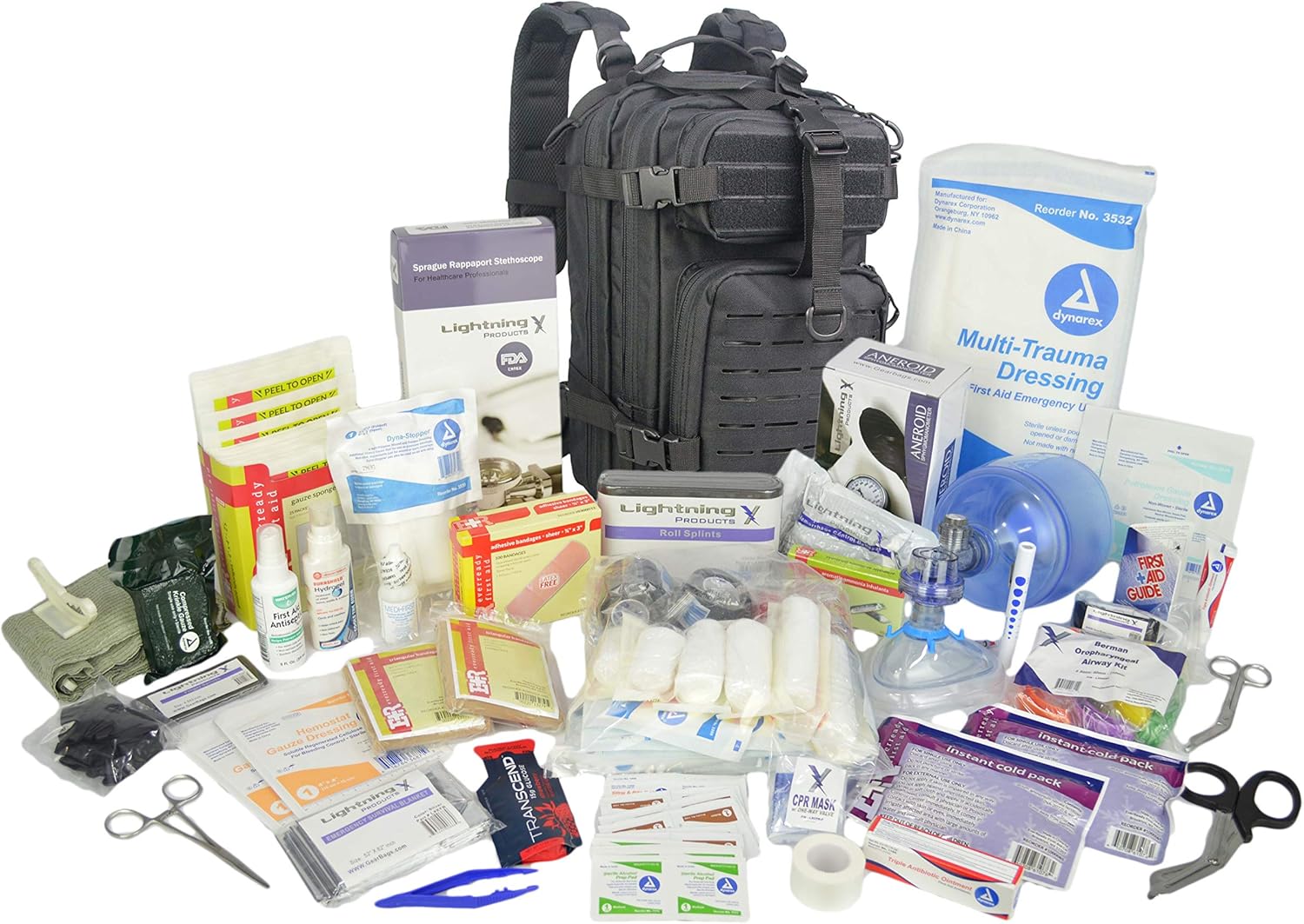 Lightning X Stocked EMS/EMT Trauma & Bleeding First Aid Responder Medical Backpack + Kit - Black: Health & Personal Care
