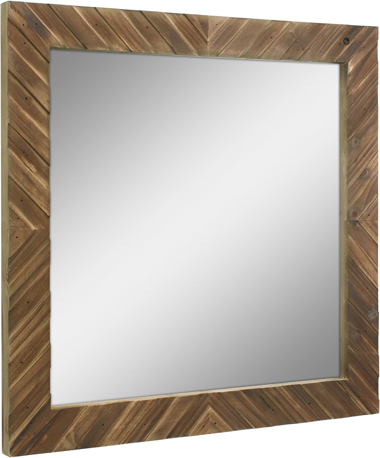 Stonebriar Square Textured Wooden Chevron Hanging Wall Mirror with Attached Mounting Brackets, Rustic Decor Accents for the Bathroom, Living Room, Bedroom, Office, and Hallway: Home & Kitchen