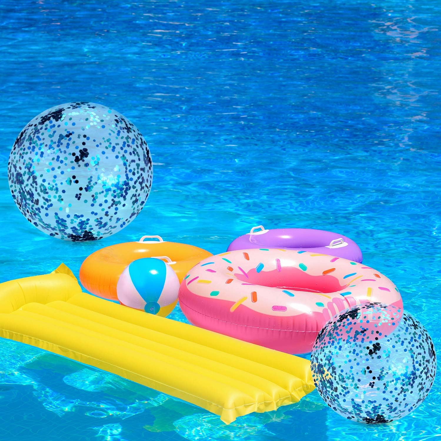 Hsei 3 Pieces Inflatable Beach Ball Glitter Beach Ball Floatable Confetti Ball for Summer Beach, Pool and Party Favor (Blue): Sports & Outdoors