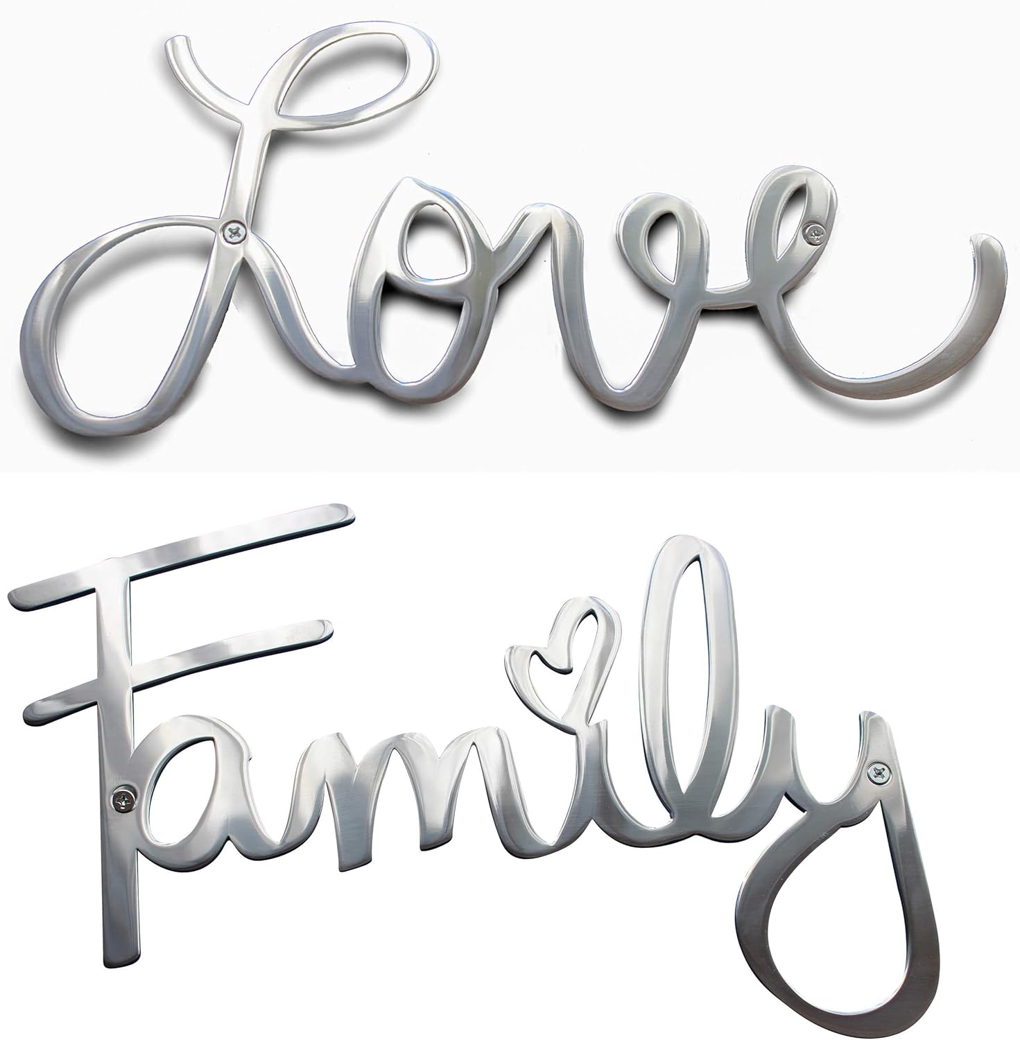 Way Of Hearts Metal Love and Family Signs Bundle-Silver Wall Decor-Farmhouse Wall Decorations for Living Room-Wall Art- Home and Kitchen Decor-Room Decor-Polished Stainless Steel Signs