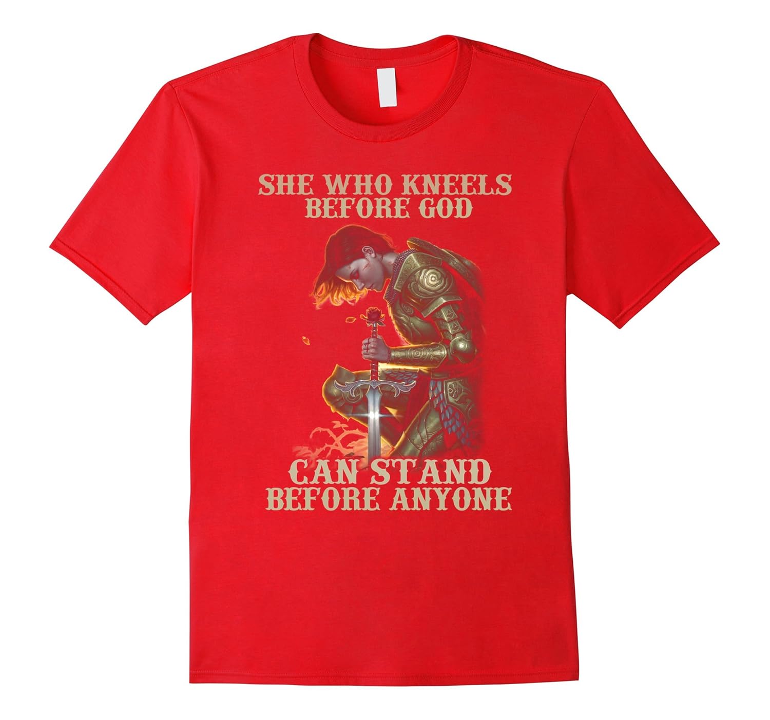 She who kneels before God can stand before anyone T-shirt-ANZ