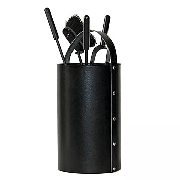 Kamin Besteck regeneriertes Leder schwarz inkl. Besteckteile