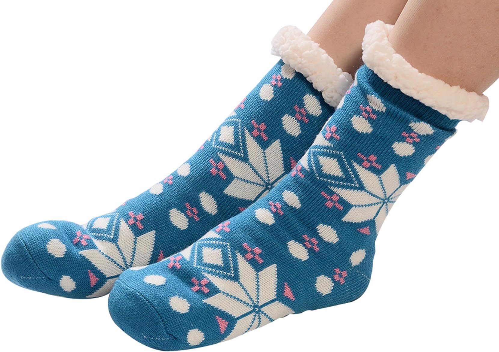 Slipper Socks Women Girls Ladies Soft Warm Non Slip Fleece lined Knitted Sock with Gripper Soles for Home Winter Christmas Gift by WYLSY