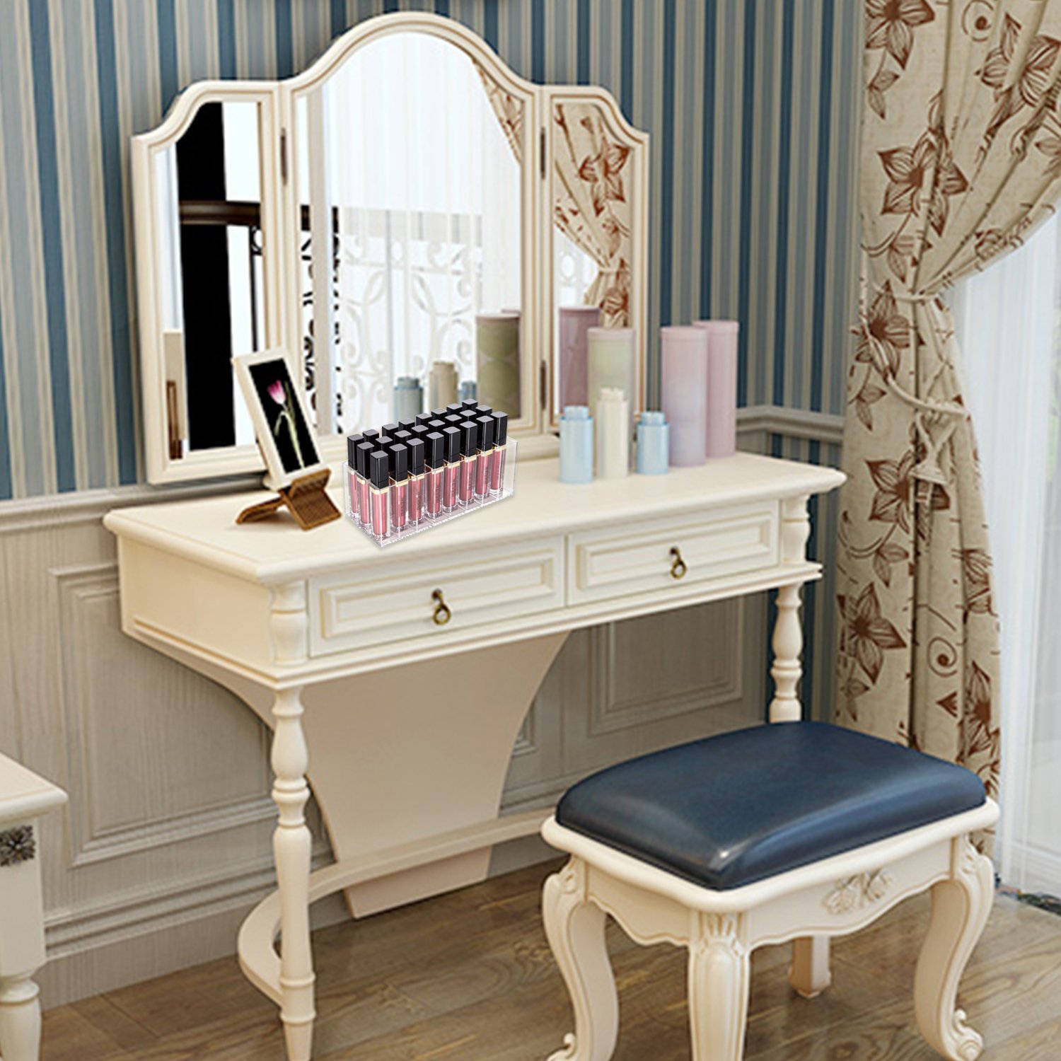 HBlife Lip Gloss Holder Organizer, 24 Spaces Clear Acrylic Makeup Lipgloss Display Case: Beauty