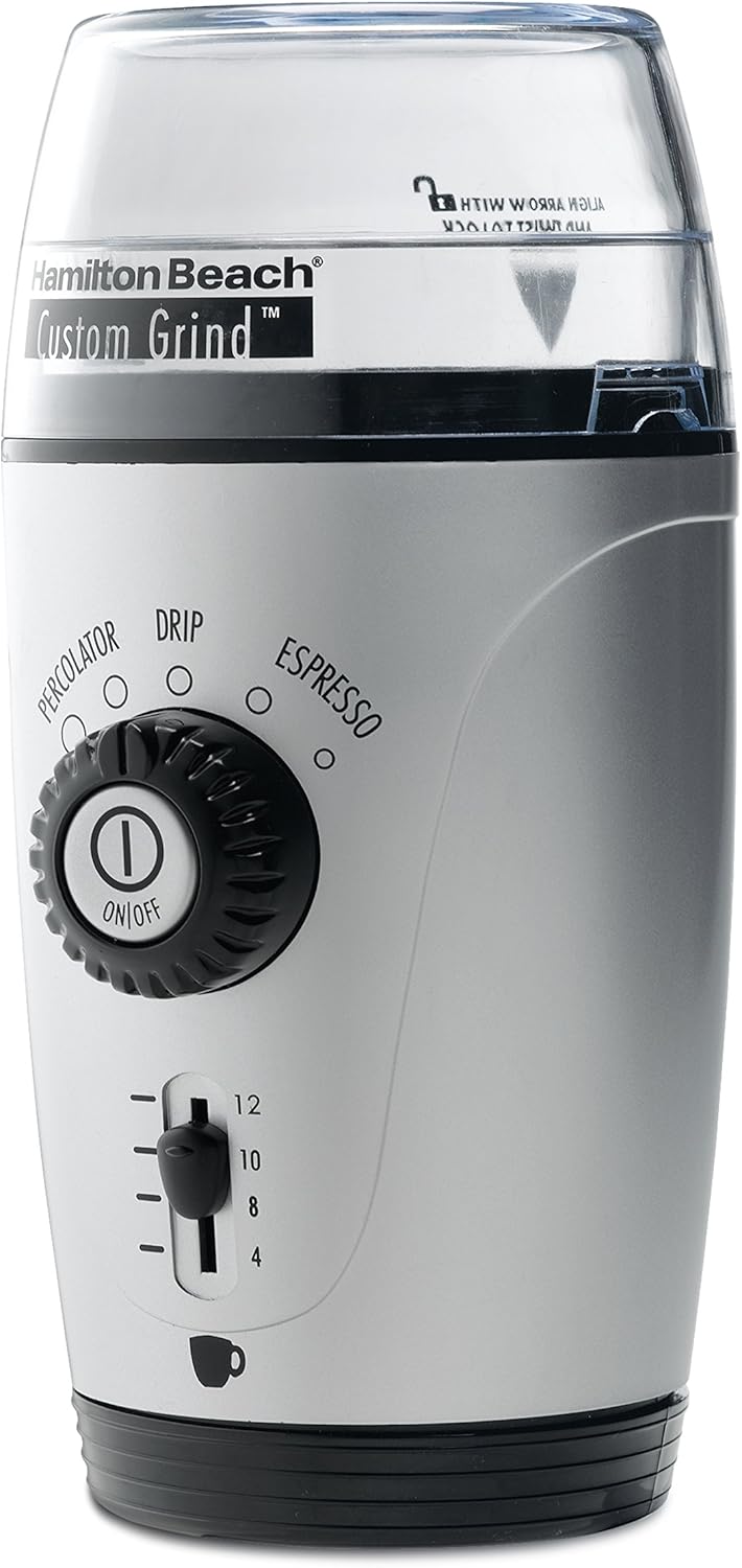 Amazon Com Hamilton Beach Custom Grind Hands Free Coffee Grinder Platinum Power Coffee Grinders Kitchen Dining