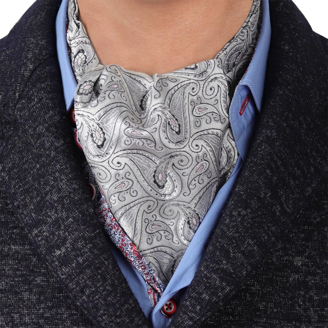 EpointParty Ascot Necktie Pattern Self Cravat Necktie Gray ERA1B08E Gainsboro,Dim Gray Jacquard Woven Silk
