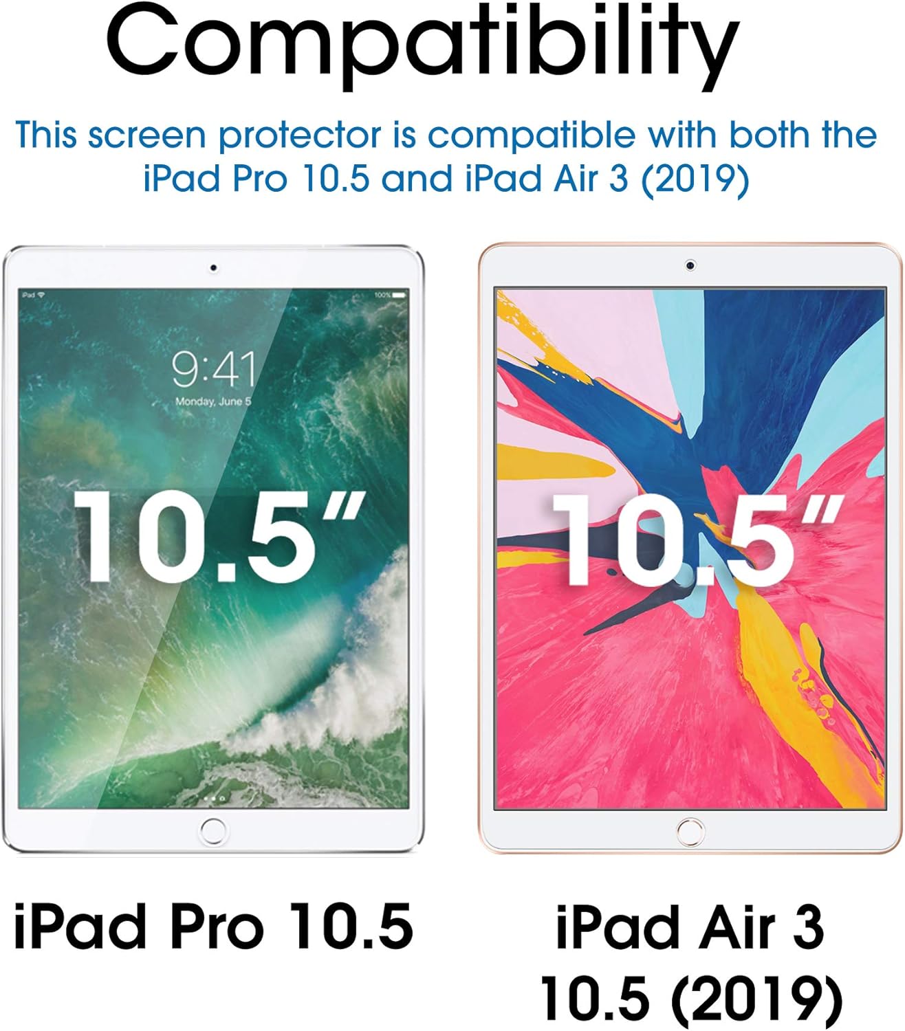 amFilm Glass Screen Protector for iPad Air 3 (2 Pack) (2019) 10.5 inch, iPad Pro 10.5 (2017) (2 Pack) Tempered Glass, Apple Pencil Compatible: Computers & Accessories