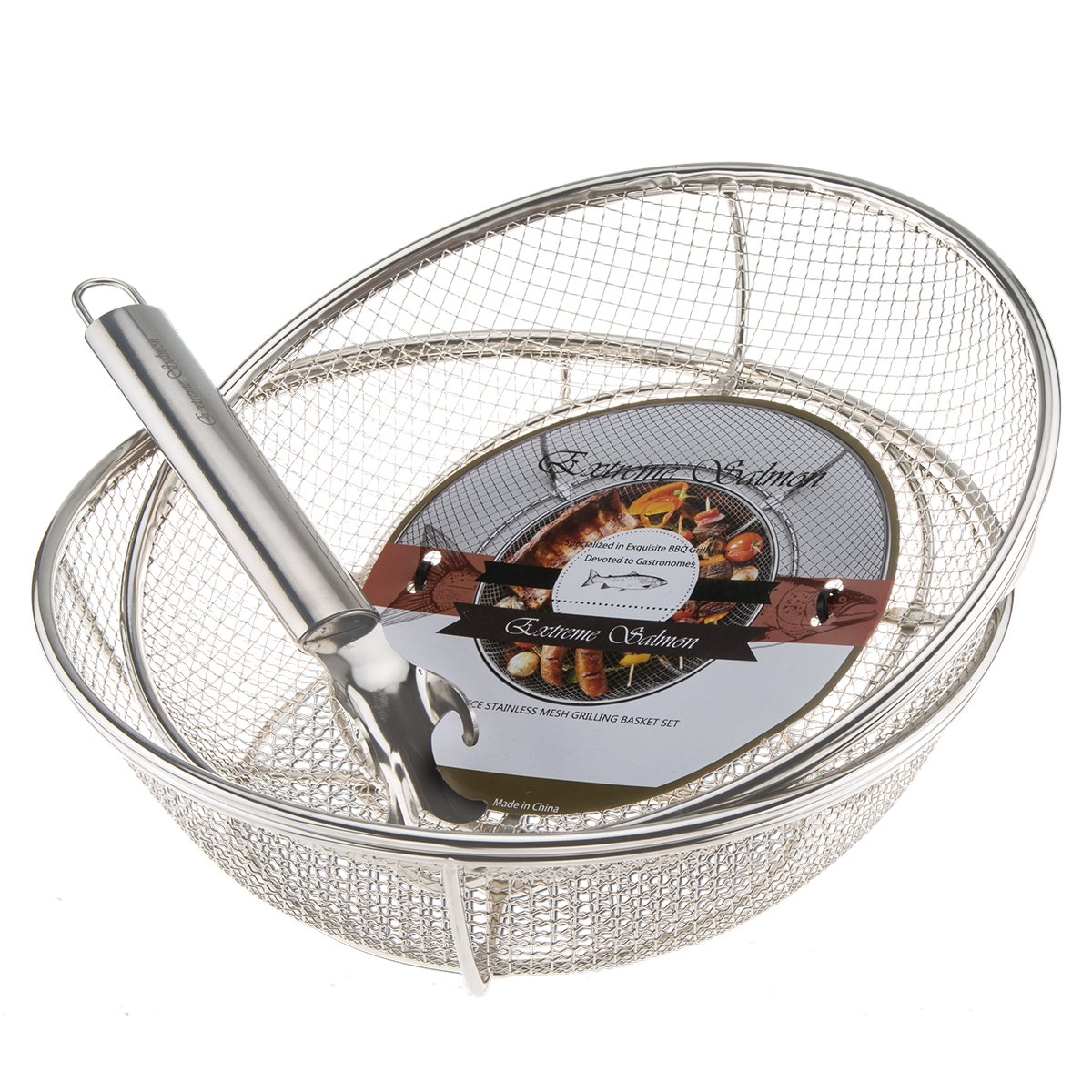 Grill Basket, Grill Accessories Set Heavy Duty Barbecue Grilling Basket Vegetables Stainless Steel Veggies Grill Topper Cookware with Handles Charcoal Gas Outdoor Grill Cooking