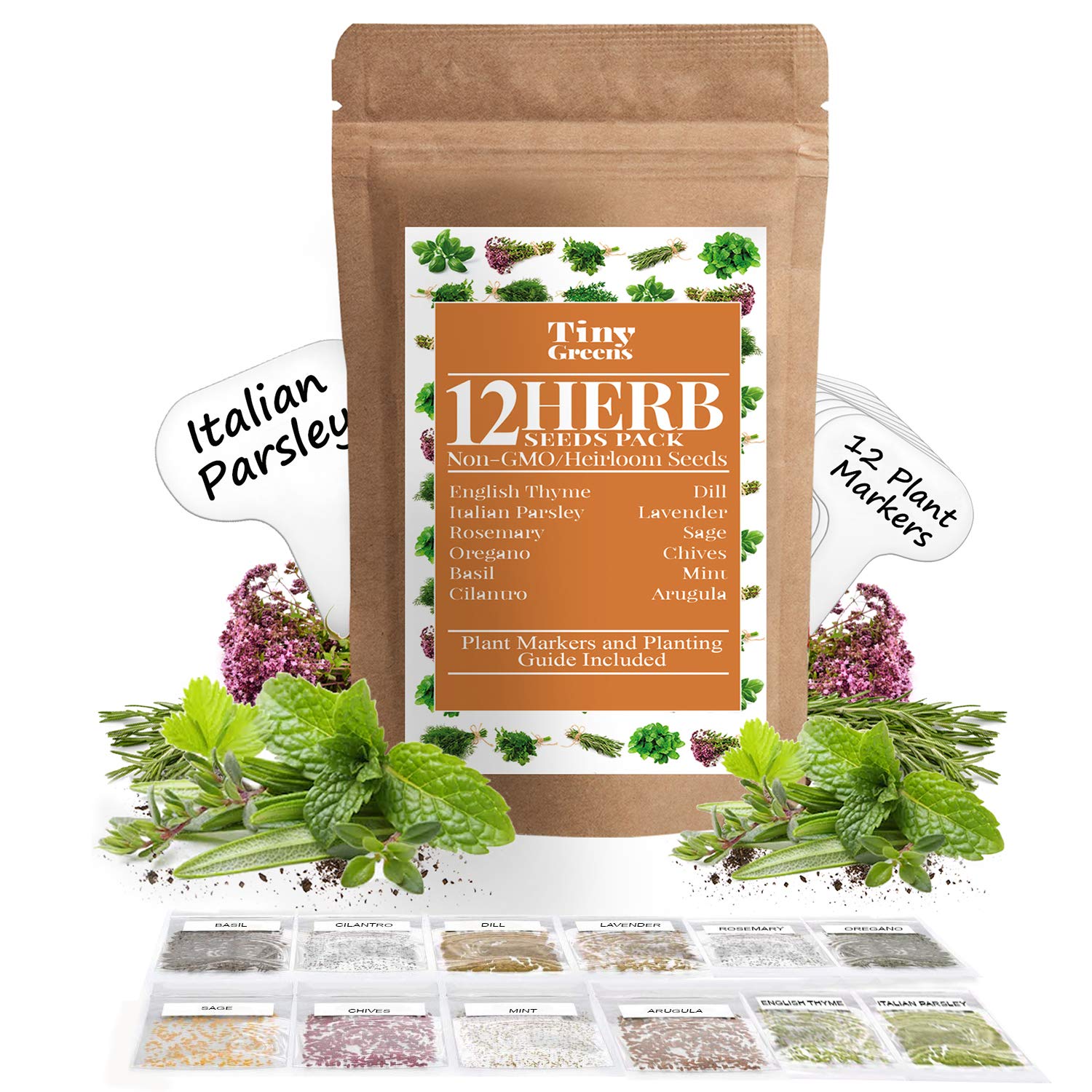 Herb Seeds Vault [12 Variety 3600 Seeds] Heirloom Non GMO Herbs