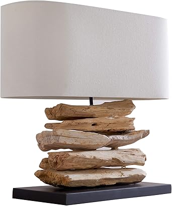 Design Treibholz Tischleuchte Riverine Leinen Schirm Handarbeit Tischlampe Wohnzimmerleuchte Treibholzlampe Amazon De Beleuchtung