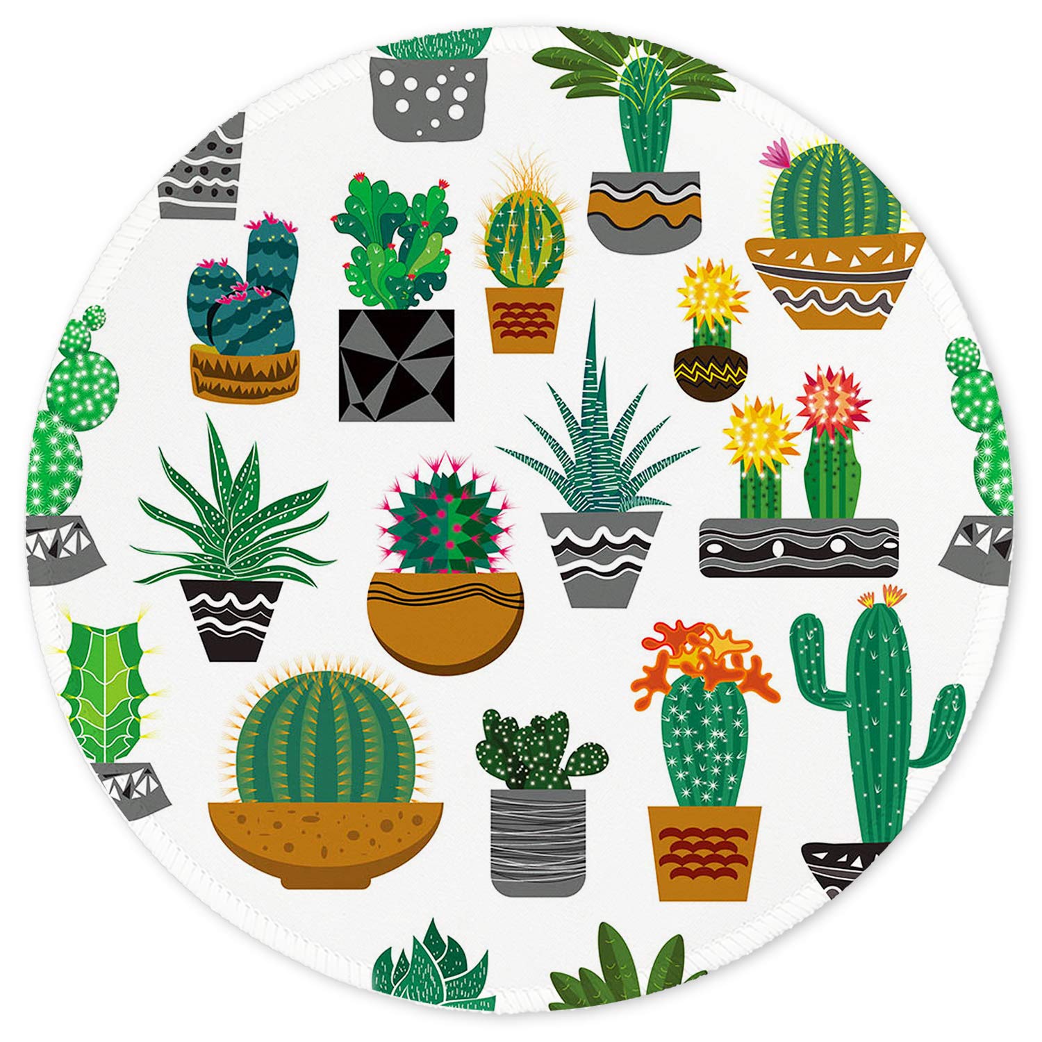 ITNRSIIET Mouse Pad, Cute Cactus with White Design Round Mousepad. Customized Gaming Mousepads for Laptop and Computer. Cute Design Desk Accessories. Non-Slip, Stitched Edges, Waterproof