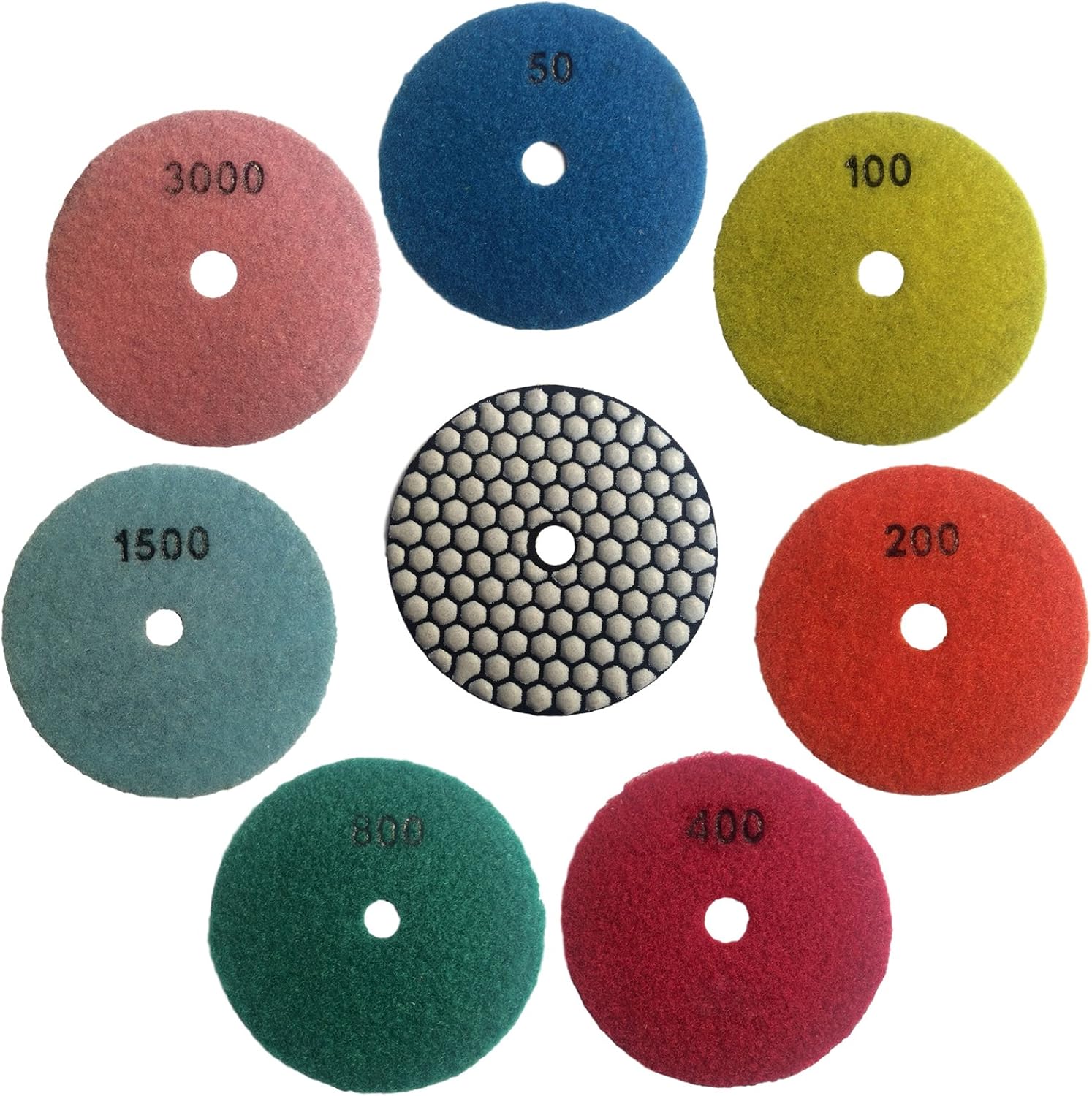 Konfor 4 Inch Diamond Dry Polishing Pads for Sanding Marble Granite Concrete Travertine Stone Pack of 7