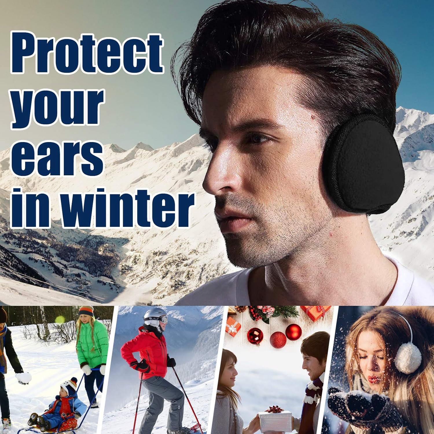 Ear Warmer By Metog Gift Box Ear muffs Foldable Polar Fleece Earmuffs Black, One Size at  Men’s Clothing store