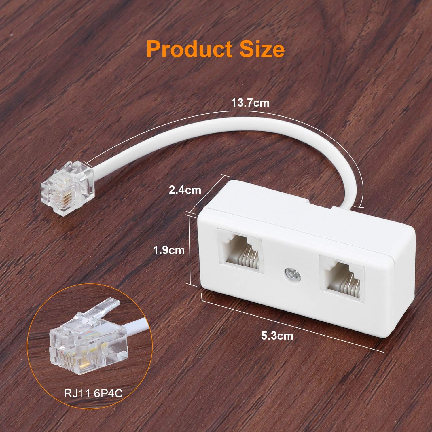 Two Way Telephone Socket Adapter Splitter Doubler Splitter, Cable RJ11