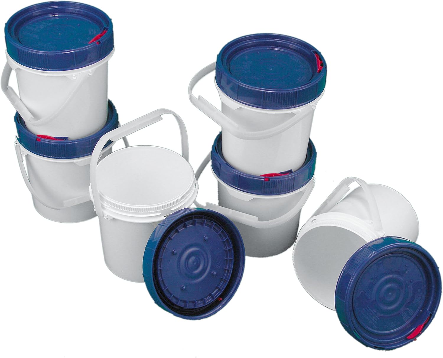 6 Screw Top Buckets 0.6 Gallon, Blue Lid; Heavy Duty 49