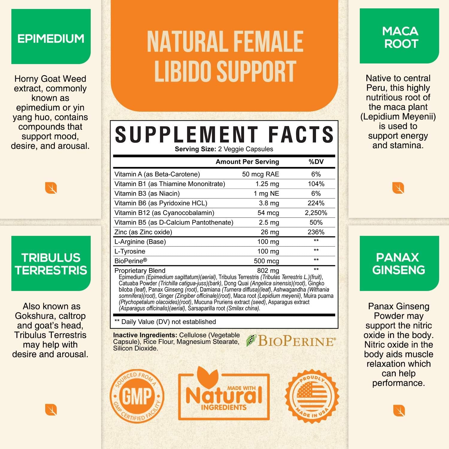 Female Libido Supplement with Maca, Tribulus & Horny Goat Weed 1000mg for Excitement, Desire & Energy Vitamins for Women - B12, Red Panax Ginseng, Dong Quai & Gingko - 120 Capsules: Health & Personal Care
