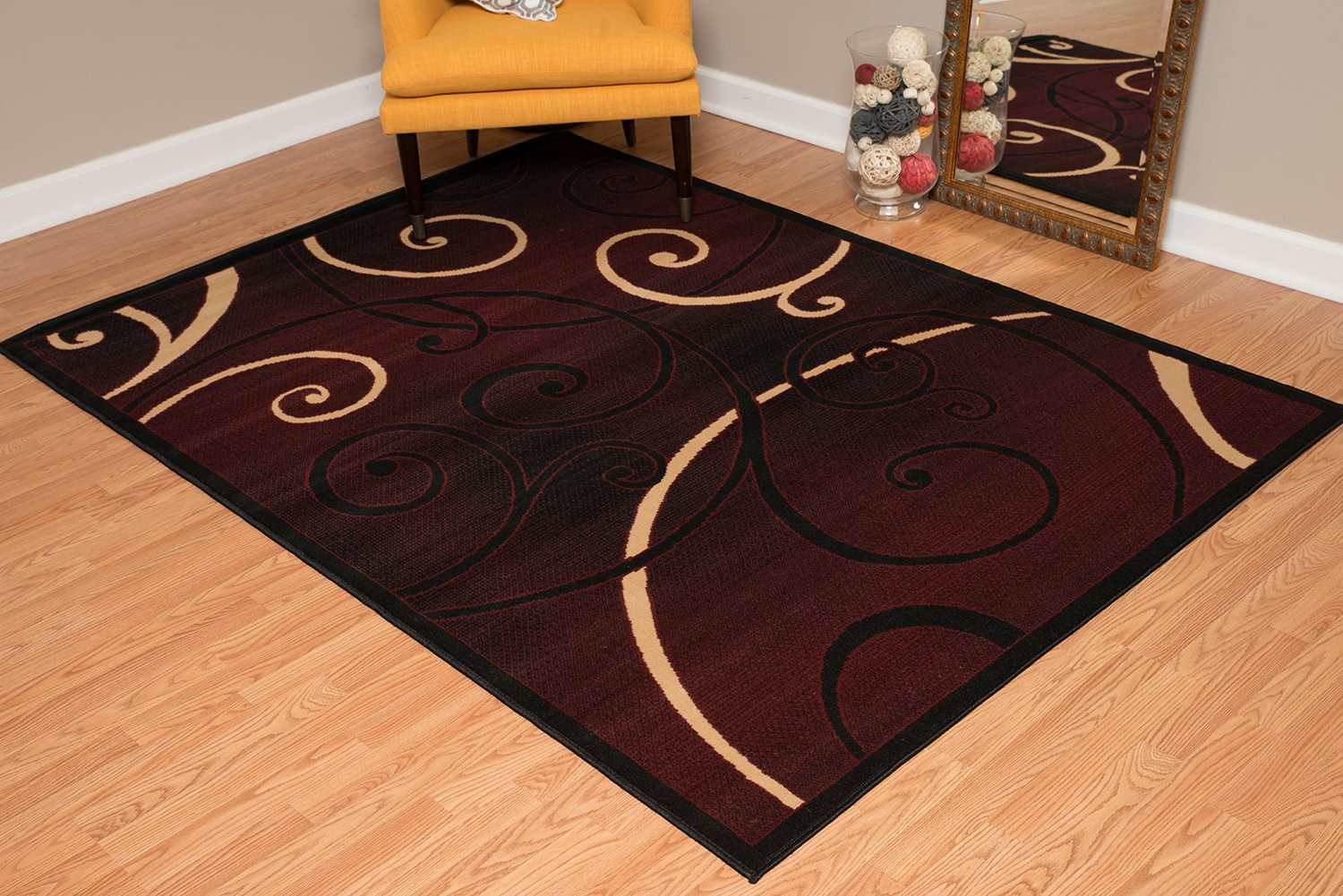United Weavers of America Dallas Bangles Rug - 7ft. 10in. x 10ft. 6in., Burgundy Red, Jute Backing Rug with Scrollwork Pattern. Modern Indoor Rugs