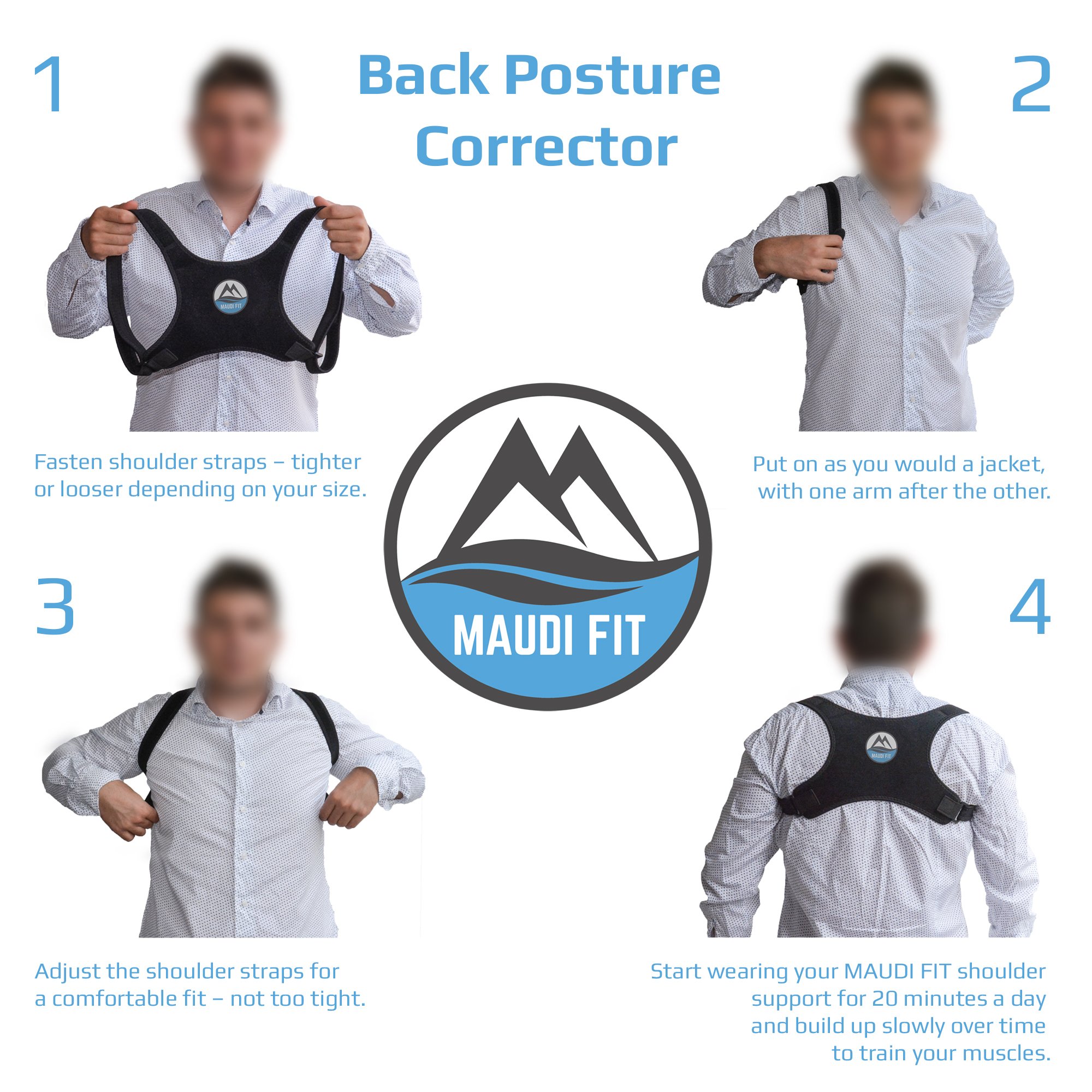 Back Posture Corrector for Women Men MAUDI FIT Back Pain Relief Posture Brace Support for Slouching & Hunching Upper Back Shoulder Correction Free Resistance Band for Stretching (Back Corrector)