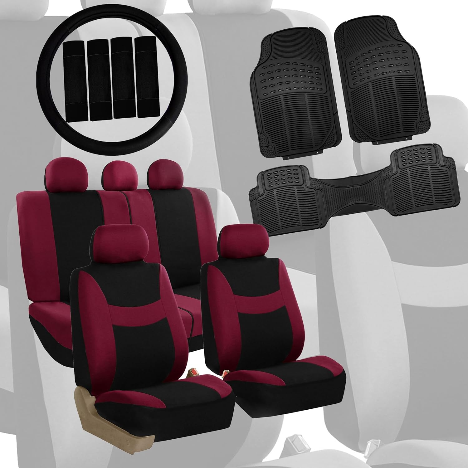 現金特価 エフエイチグループ Fh Group Fh Fb 軽く通気性の良い布シートカバーセット ミント ブラック エアバッグ スプリットベンチ対応 コンボセット ステアリングホイールカバー シートベルトパッド およびfビニールフロアマット ほとんどの車