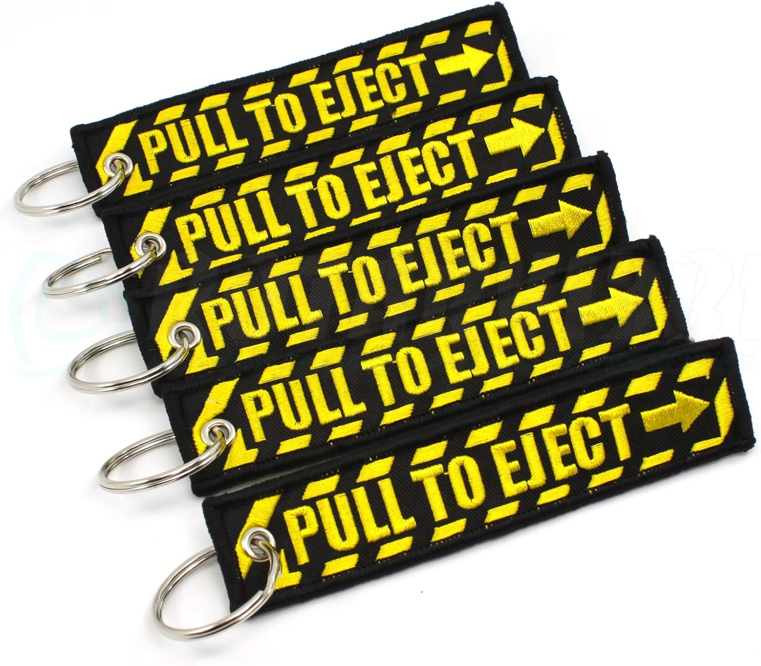 PULL TO EJECT Key Chain - Black/Yellow - 5 PCS by Rotary13B1: Office Products