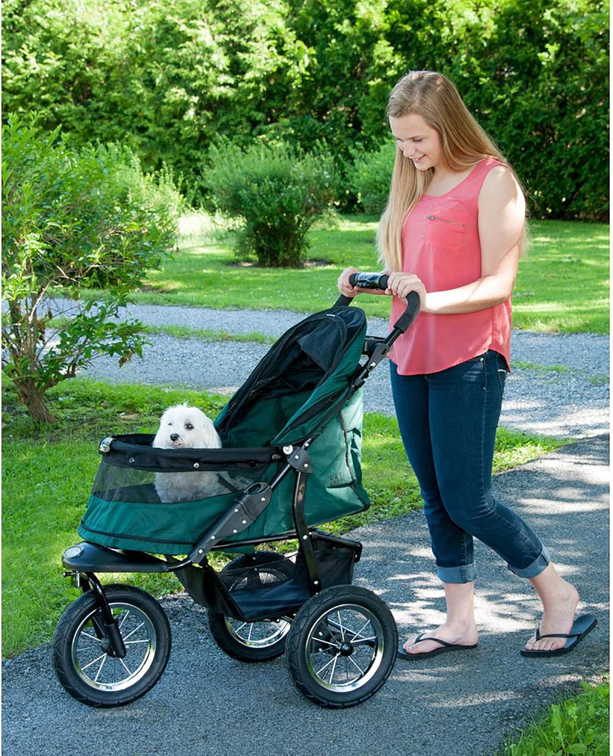 Pet Gear No-Zip Jogger Pet Stroller for Cats/Dogs, Zipperless Entry, Easy One-Hand Fold, Air Tires, Cup Holder + Storage Basket, Rugged Red : Pet Supplies
