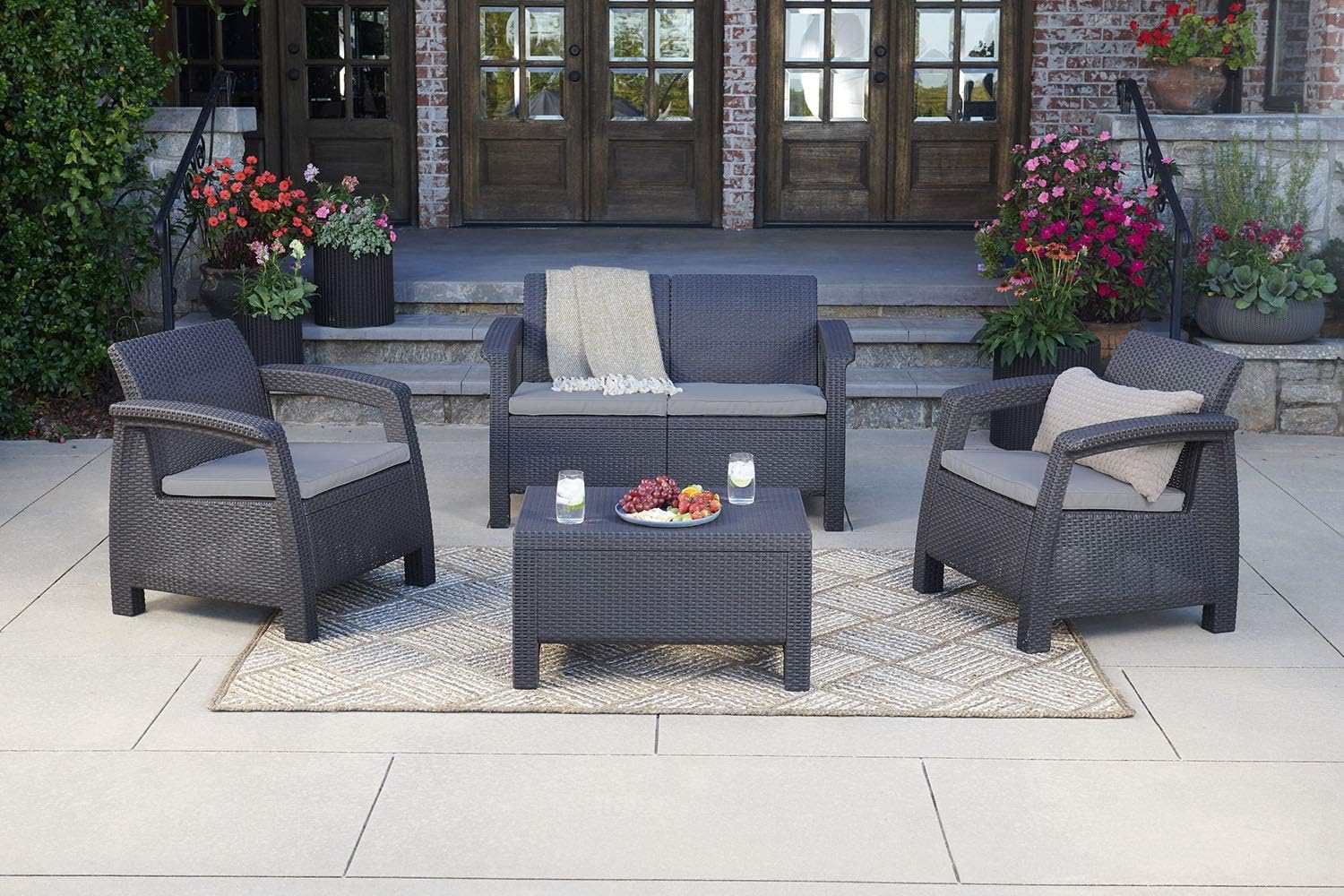 Keter Chair for Outdoor Seating with Washable Cushion-Perfect for Balcony, Deck, and Poolside Furniture Sets, 29.50 x 27.60 x 31.10 IN, Grey : Garden & Outdoor