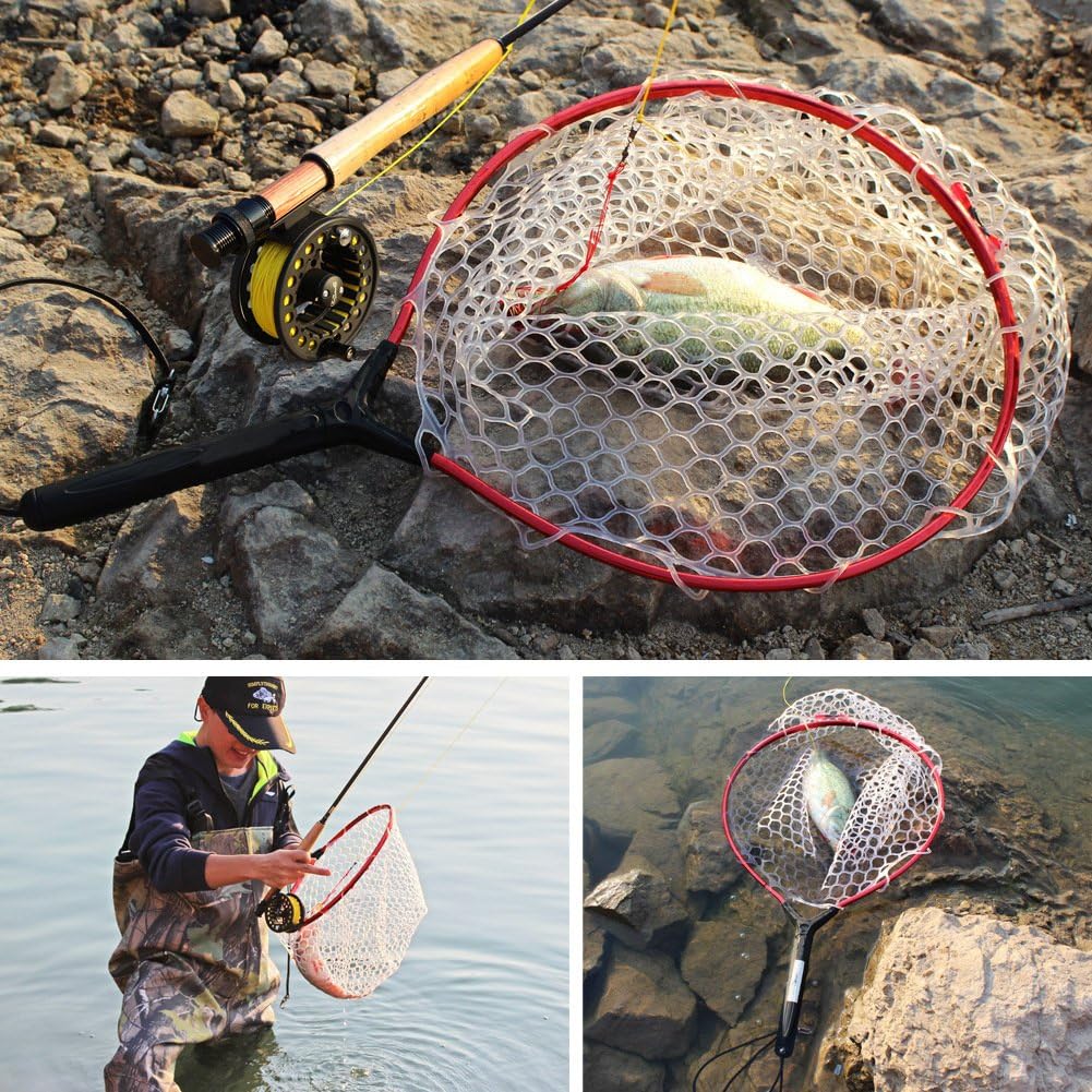 CxIACom Practical Fly Fishing Net Pole Rubber Fishing Landing Hand Net Fishing Tools