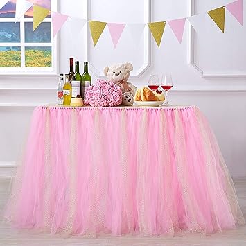 N T Nieting Handmade Glitter Sparkle Tutu Tulle Table Skirt Cover