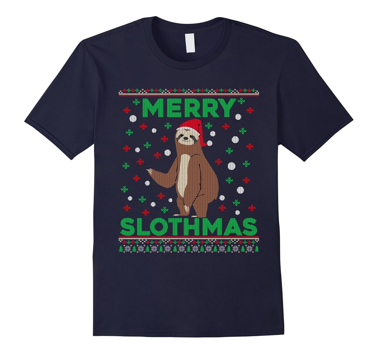 Merry Slothmas Funny Ugly Christmas Sweater Style T-Shirt-ANZ