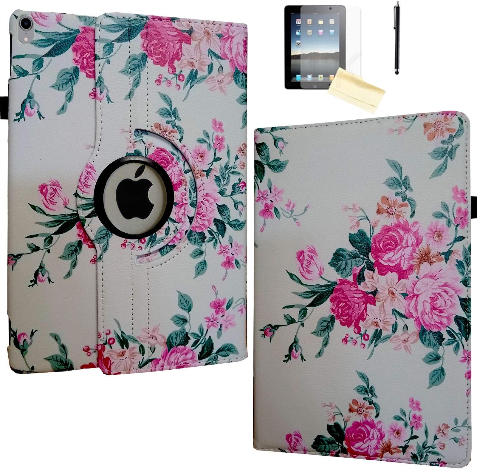 JYtrend Case for 10.5-inch iPad Air 3rd, Rotating Stand Smart Magnetic Auto Wake Up/Sleep Cover for 2019 iPad Air 3 - A2152 A2153 A2154 A2123 MUUQ2LL/A MV172LL/A MV0Q2B/A MV0V2CH/A (Rose Flower)