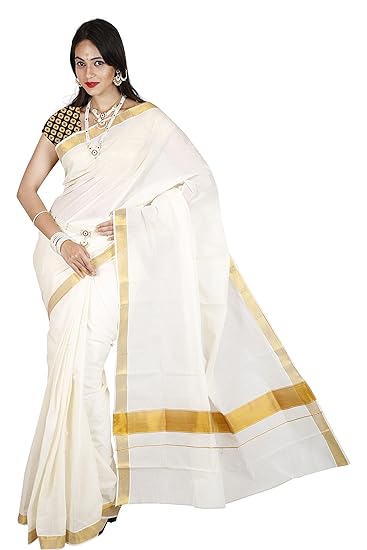 Kerala Kasavu Handloom Saree With Brocade Blouse piece