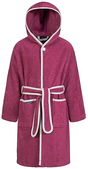 Morgenstern Baumwoll Kinderbademantel mit Kapuze einfarbig