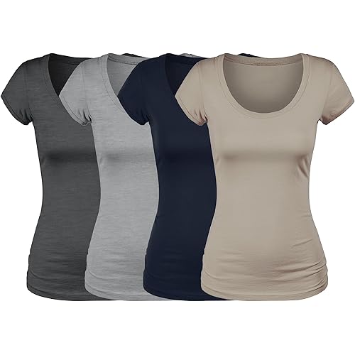 Emmalise Women's Short Sleeve Tshirt Scoop Neck Tee Value Pack Junior Plus Sizes