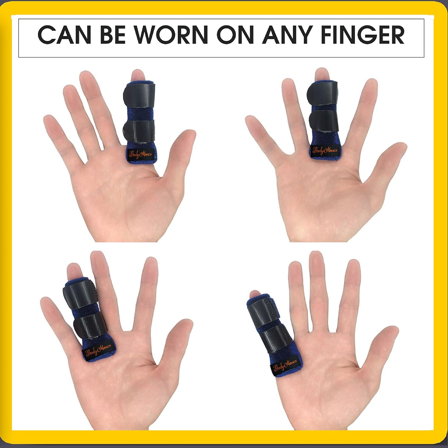 BodyMoves 2 Finger Splints plus 2 sleeves for Trigger Mallet Broken Finger brace joint support for men and women- ideal for seniors (4 pc set, Midnight Black): Health & Personal Care