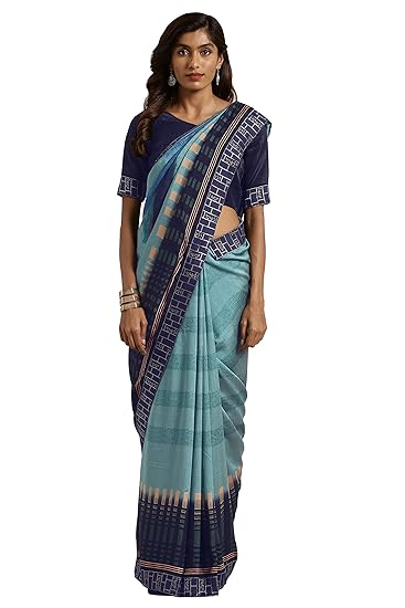 Vichitra Silk Lace Border Work & All Over Printed Saree For Women With Un-stitched Blouse