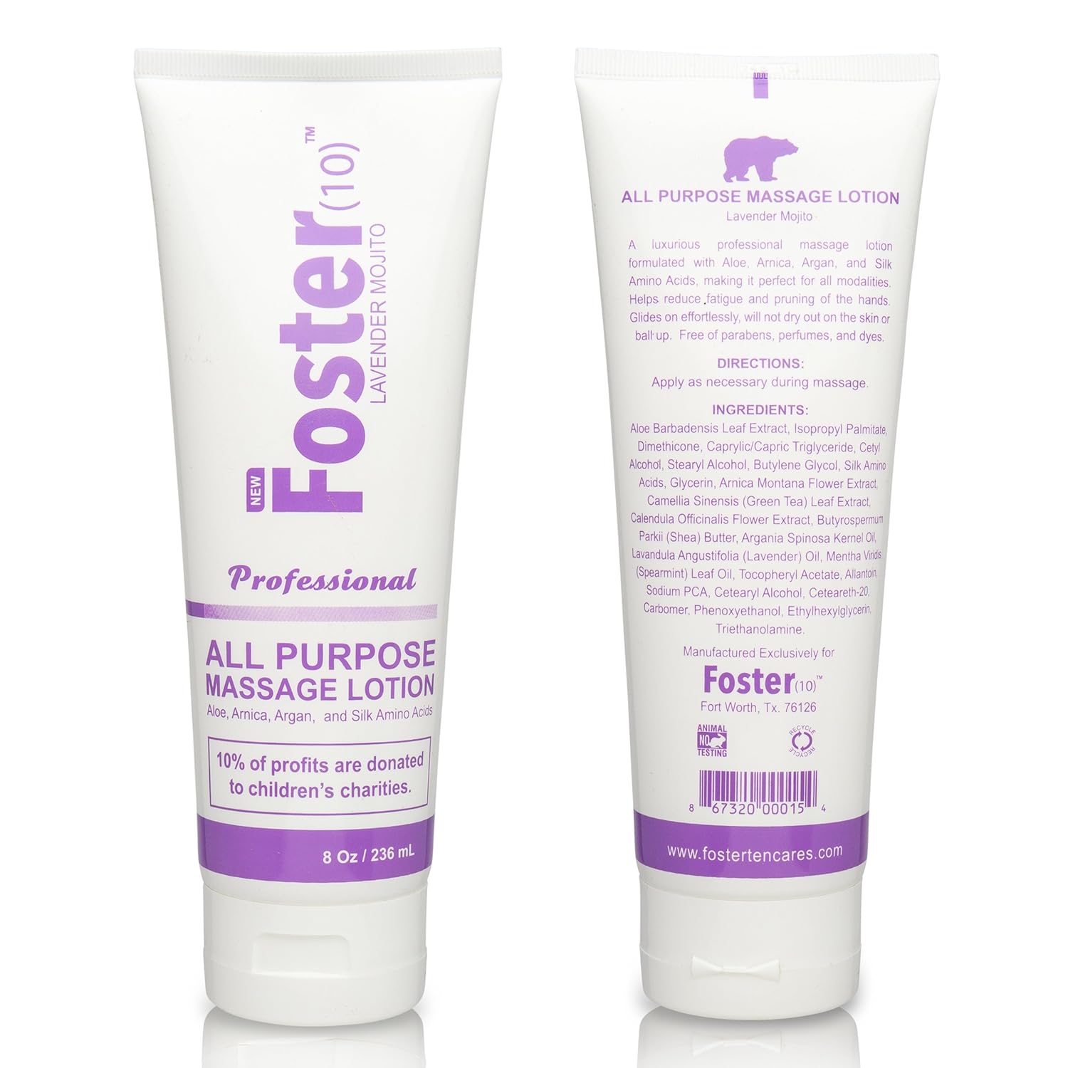 Foster(10) Lavender Mojito Massage Lotion - Made with Argan Oil, Arnica Extract, Silk Amino Acids, Not Tested on Animals, Paraben Free, Dye Free, All Scents From Essential Oils : Beauty