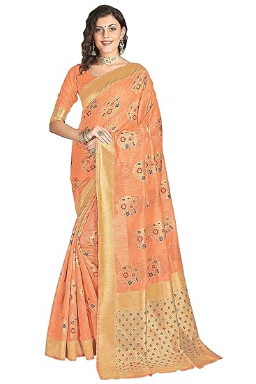Womens Cotton Blend Banarasi Saree (Bridal_Silk114)